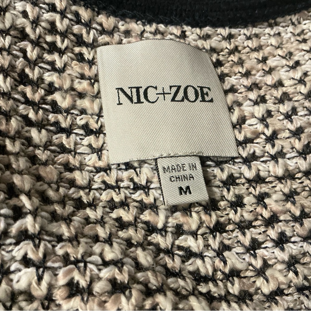 NIC+ZOE Open Cardigan Sweater Cream Black Textured Knit Layer Casual Chic Sz M - Picture 12 of 13